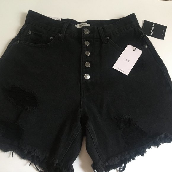 Forever 21 Mom Shorts size 27 medium Black retro boho hippie denim - Picture 1 of 9